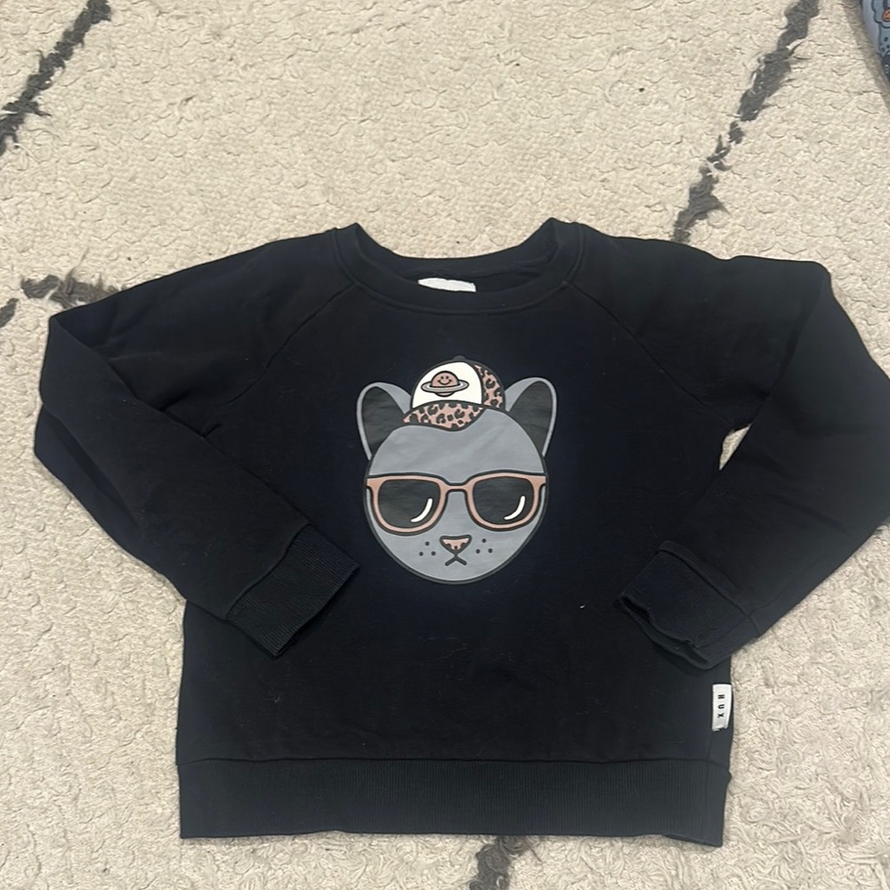 Hux Black Cat Graphic crew Sweatshirt size 7